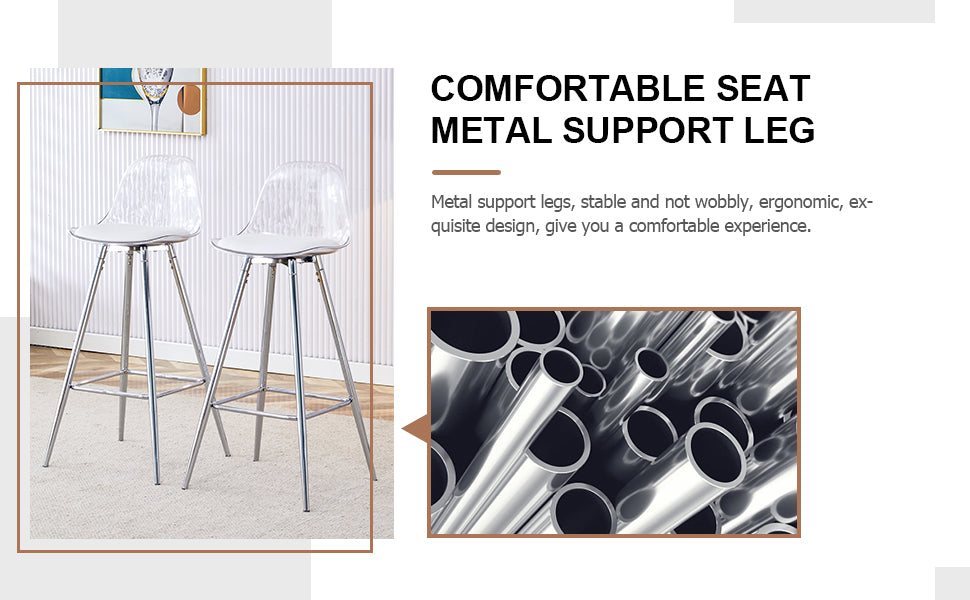 Modern And Comfortable Upholstered Bar Chairs, Metal Legs, Small Size Bar Chairs, Suitable For Part Of The Crowd, Stylish Design For Dining Room, Kitchen, Terrace And Living Room Chairs. White