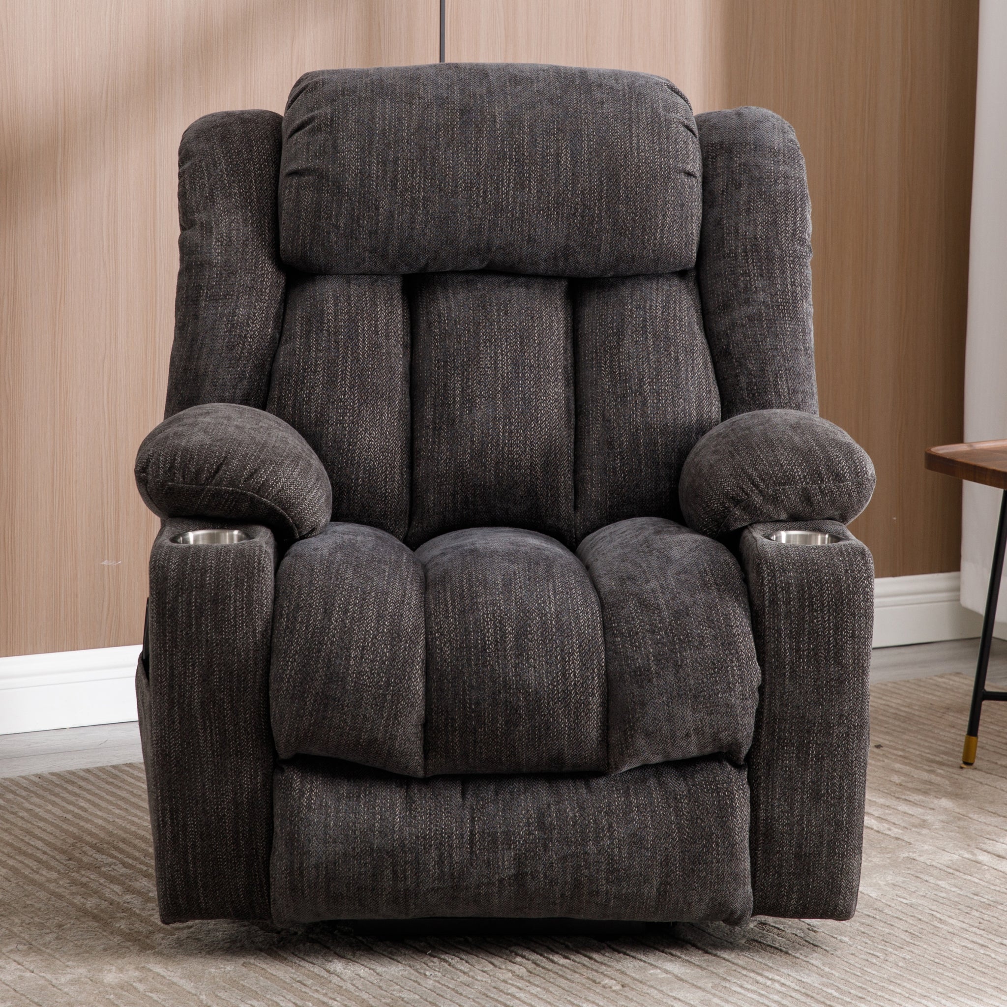 Up To 350 Lbs Chenille Power Lift Recliner Chair, Heavy Duty Motion Mechanism With 8 Point Vibration Massage And Lumbar Heating, Usb And Type C Ports, Stainless Steel Cup Holders, Grey White Metal Primary Living Space Heavy Duty Pine Grey Chenille Power