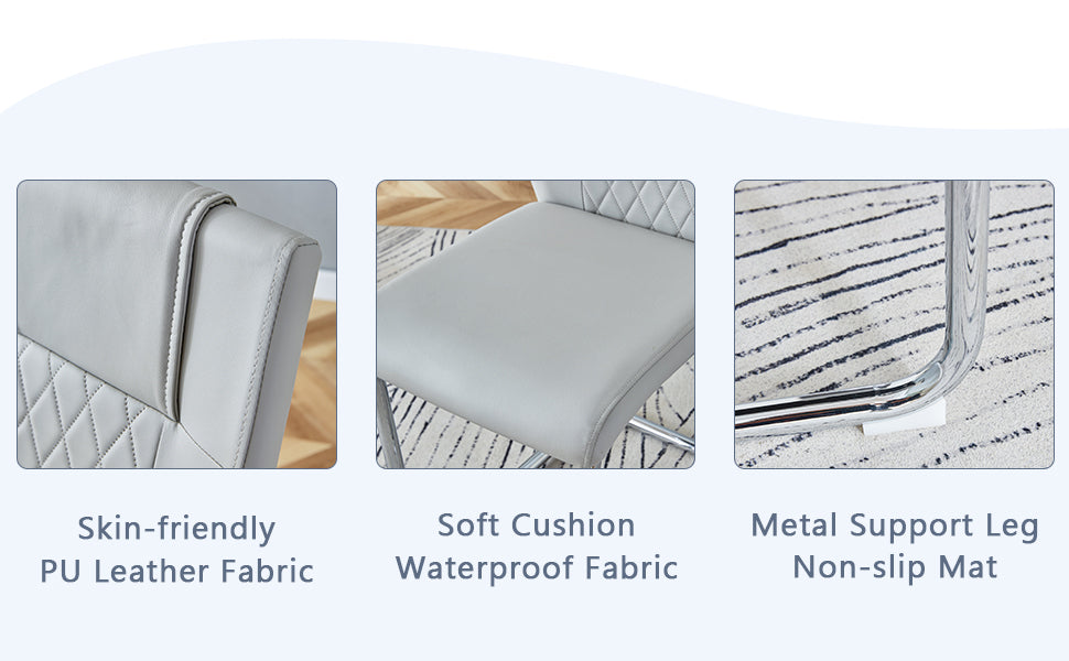 Table And Chair Set.63"X31.5X30" Black Marble Patterned Slabs Tabletop With Stainless Steel Butterfly Legs.Paried With 4 Light Gray High Quality Pu Chairs With Silver Metal Legs. Light Gray,Silver