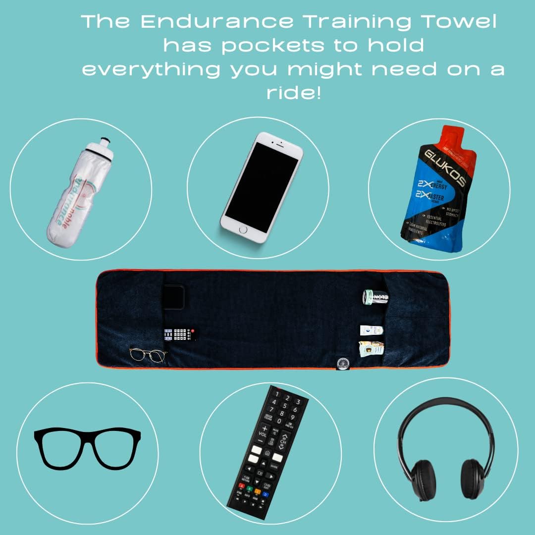 Sweat Protection Towel, Handlebar Sweat Towel For Peloton, Echelon Bike, Bike Trainer Stand, Indoor Cycling Workout Towel With 4 Pocket For Water Bottle Or Phone Holder Black Polyester