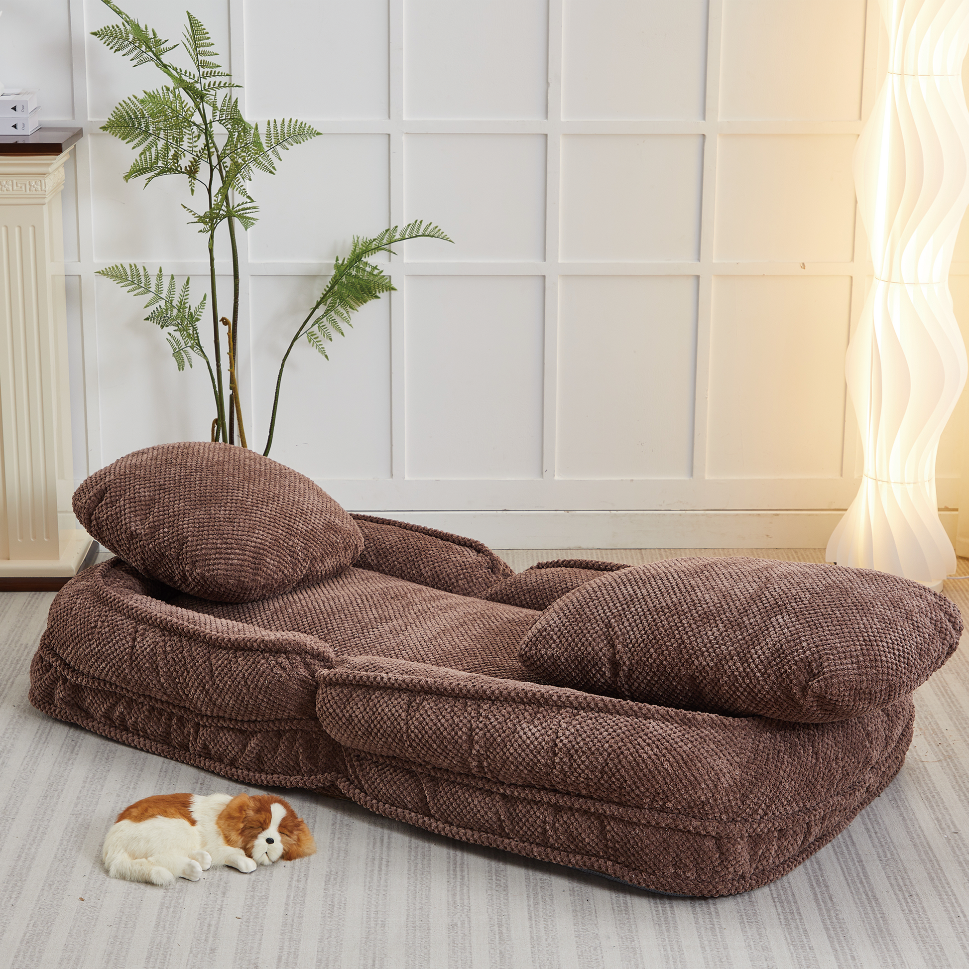 Human Dog Bed ,Lazy Sofa Couch ,5 Adjustable Position,Sit,Sleep,Fold,Suit To Put In Bedroom, Living Room ,Space Saving Design,Brown Brown Polyester Metal Primary Living Space Medium Soft Cushion Back Modern Foam Polyester