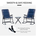Outsunny 3 Piece Outdoor Patio Furniture Set With Glass Coffee Table & 2 Folding Padded Rocking Chairs, Bistro Style For Porch, Camping, Balcony, Navy Blue Blue Oxford Fabric