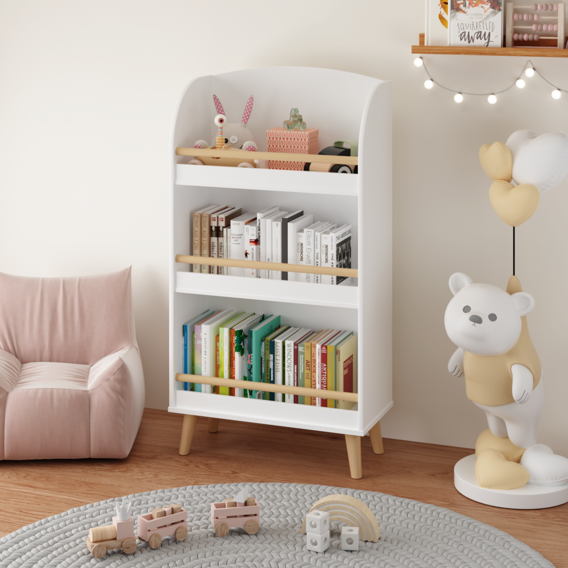 Kids Bookshelf, 3 Tier Bookcase, Book Organizer, Toy Storage Cabinet Organizer, White White Primary Living Space Mdf