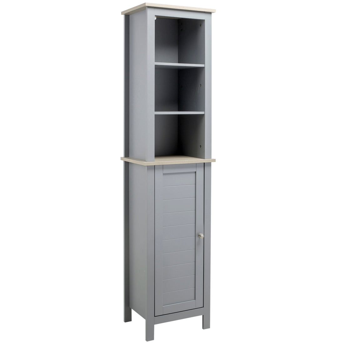 Kleankin Tall Bathroom Storage Cabinet With 3 Tier Shelf, Door, Free Standing Linen Tower, Slim Side Organizer, Grey Grey Mdf