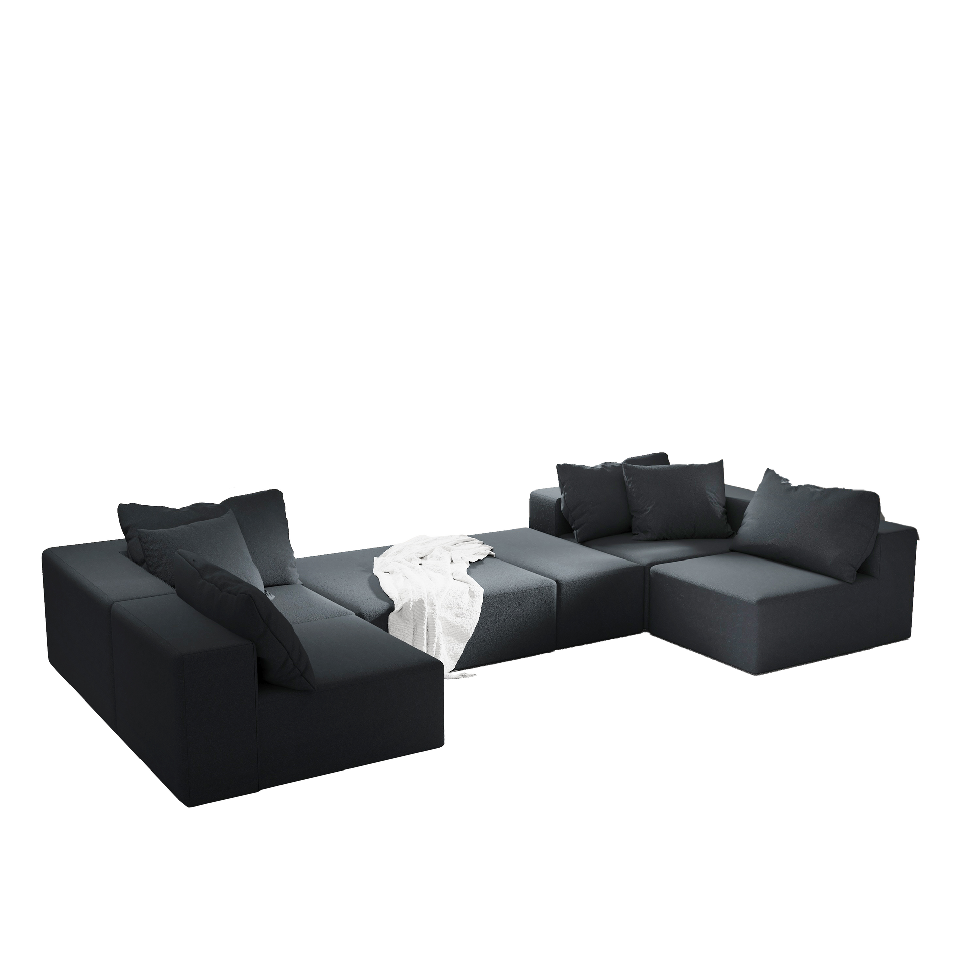 Modern Upholstered Sectional Sofa Couch Set,Modular 132" L Shaped Sectional Living Room Sofa Set With 6 Pillows,Free Combination Sofa Couch For Living Room,Bedroom Black Foam Chenille 6 Seat