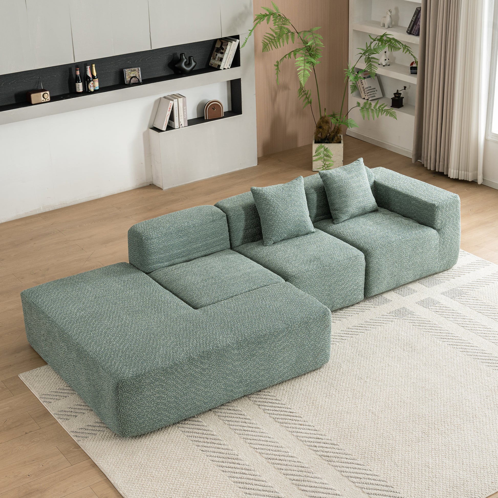 116.5" Sectional Sofa Full Compressed Sofa Couch Free Combined Sofa For Living Room, Green Green Foam Polyester 4 Seat