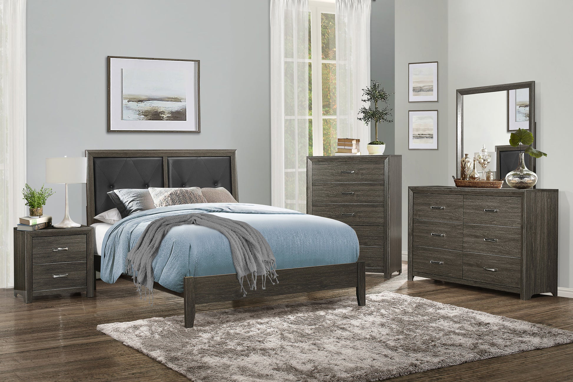 Contemporary Design Dark Gray Finish Full Bed 1Pc Button Tufted Faux Leather Upholstered Headboard Wooden Bedroom Furniture Box Spring Required Full Dark Gray Wood Bedroom Contemporary Panel Faux Leather Wood