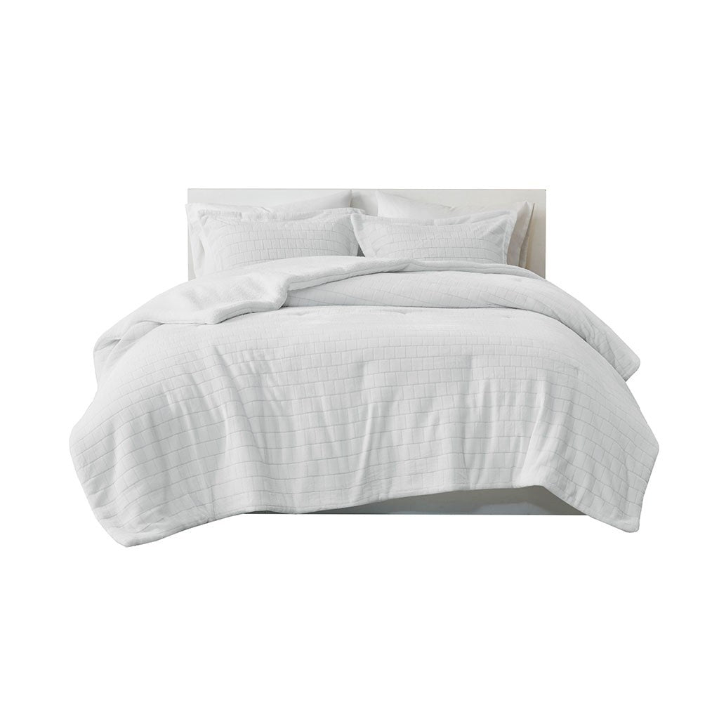 Plush To Sherpa Comforter Set Queen Ivory Polyester