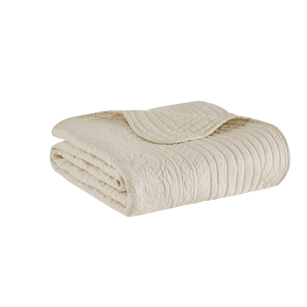 Oversized Quilted Throw With Soped Edges Cream 60X72" Cream Cotton
