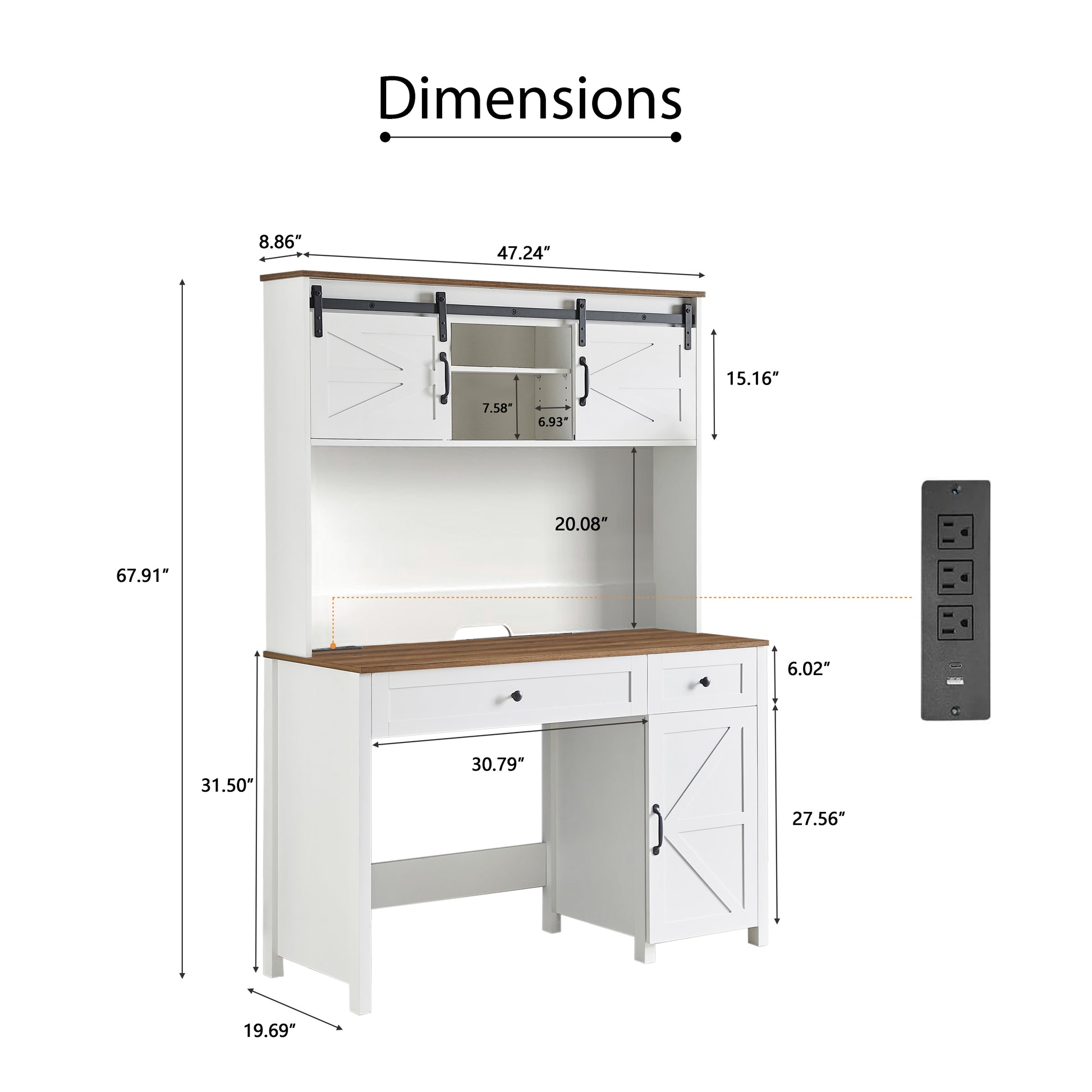 52" Farmhouse Executive Desk With Drawers, Wood Home Office Desk W Charging Station, File Drawer, Storage Cabinet, Rustic Computer Writing Desk Antique White White White Particle Board