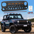 Front Matte Black Shark Grille Replacement Grill For Jeep Wrangler Jk 2007 2017 With Led Lights Black Abs