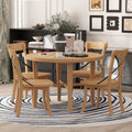 5 Piece Dining Set, Retro Simple Round Table And 4 Chairs With X Shaped Backrest For Kitchen, Dining Room And Living Room Natural Natural Rubber Wood