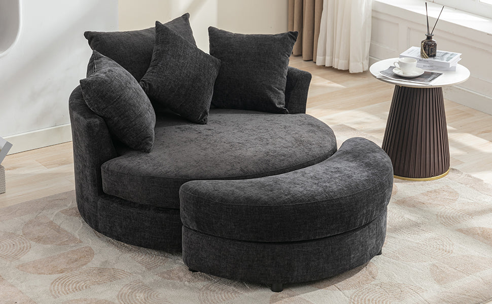 Orisfur. 360 Swivel Accent Barrel Chair With Storage Ottoman & 4 Pillows, Modern Chenille Leisure Chair Round Accent For Living Room, Gray Gray Foam Chenille