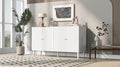 Elegant Four Door Sideboard With Wavy Pattern Doors, Cylindrical Legs, And Sleek Metal Handles, Adjustable, Suitable For Study, Entryway And Living Room White Primary Living Space American Design