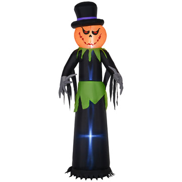 Outsunny 10Ft Inflatable Halloween Pumpkin Head Ghost With Hammer, Blow Up Halloween Decoration Outdoor Led Yard Display, Waterproof Black Polyester