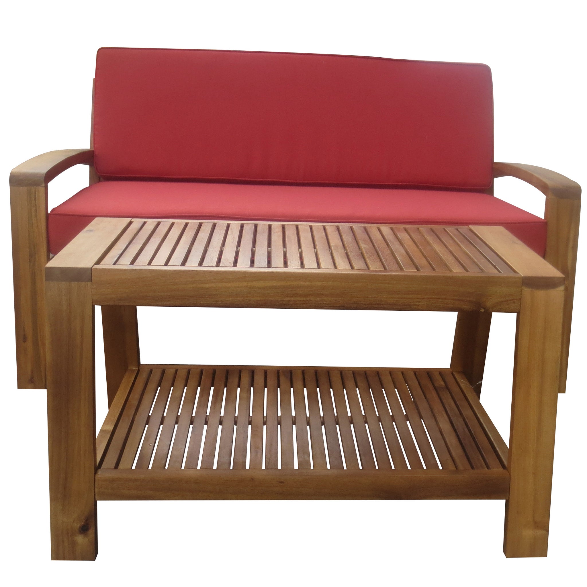 Grenadaseat Coffee Table Red Cushion Teak Wood Waterproof Fabric