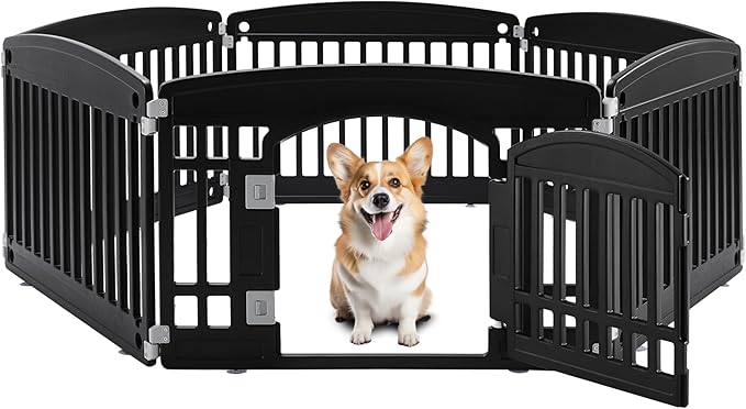 Dog Playpen, 24" Exercise 6 Panel Pet Playpen With Door, Safe And Secure, Folding And Portable Puppy Playpen For Puppies And Small Dogs, Black Black Plastic