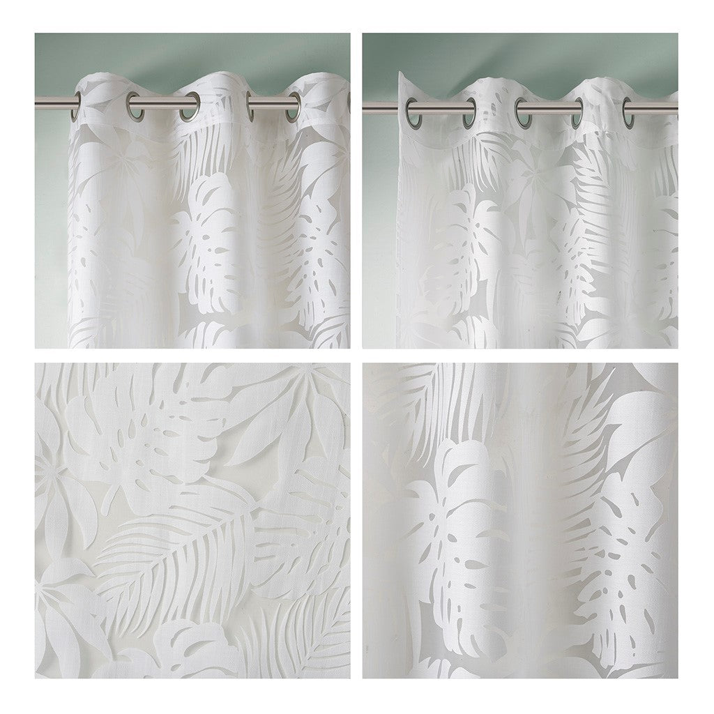 Palm Leaf Burnout Window Sheer White Polyester