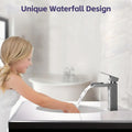 Waterfall Bathroom Faucet Brushed Nickel Single Handle Bathroom Sink Faucets 1 Or 3 Hole Solid Vanity Faucet With Deck Plate & Overflow Pop Up Drain Brushed Nickel One Brushed Nickel Deck Mounted Bathroom Nickel Stainless Steel