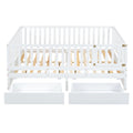 Full Size Wood Daybed With Fence Guardrails And 2 Drawers, Split Into Independent Floor Bed & Daybed, White Old Sku :Lp000882Aak Full White Solid Wood Mdf