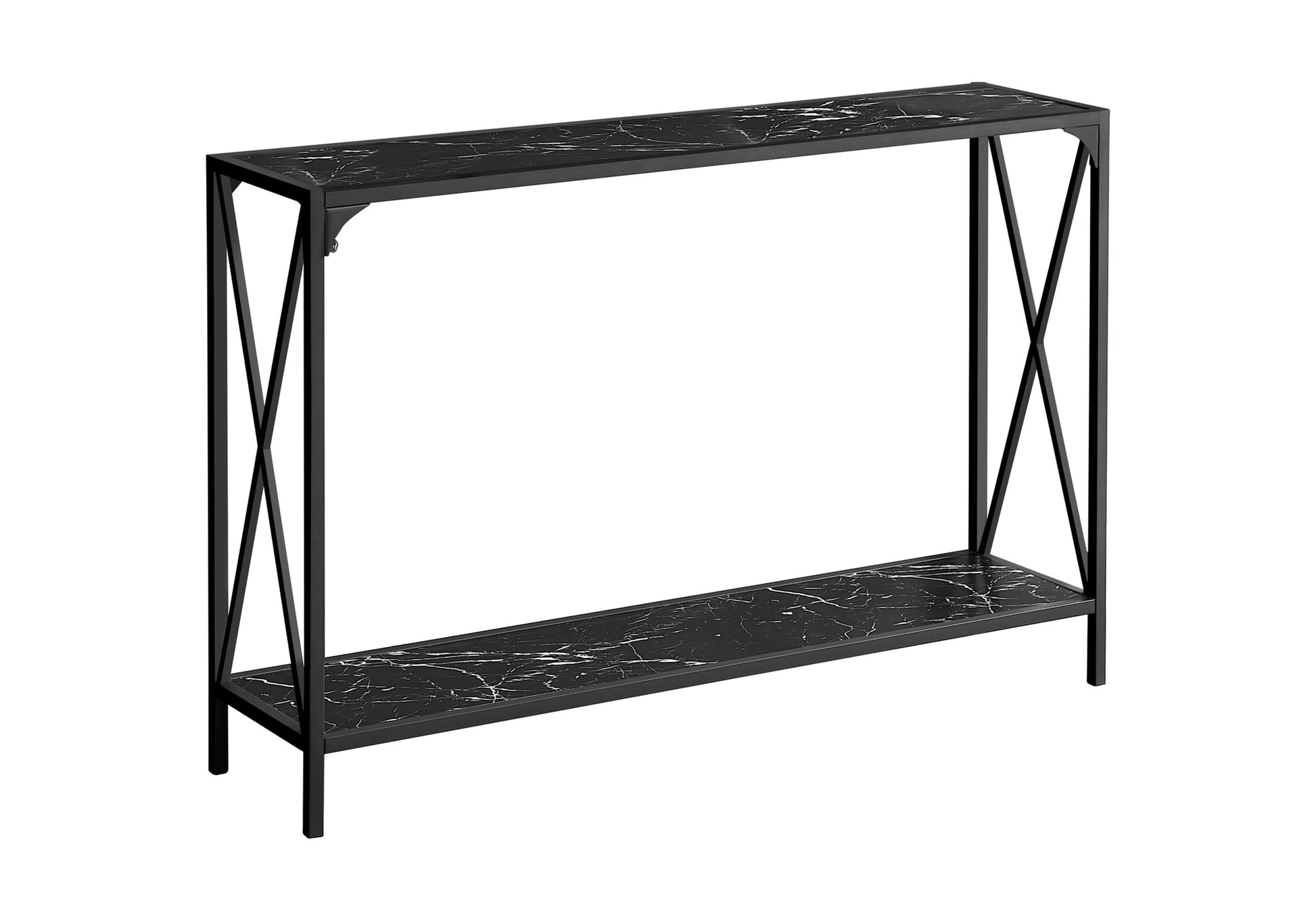 Accent Table, Console, Entryway, Narrow, Sofa, Living Room, Bedroom, Black Marble Look, Black Metal, Contemporary, Modern Black Mdf