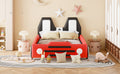 Twin Size Race Car Shaped Platform Bed With Wheels,Red Red Pu Leather