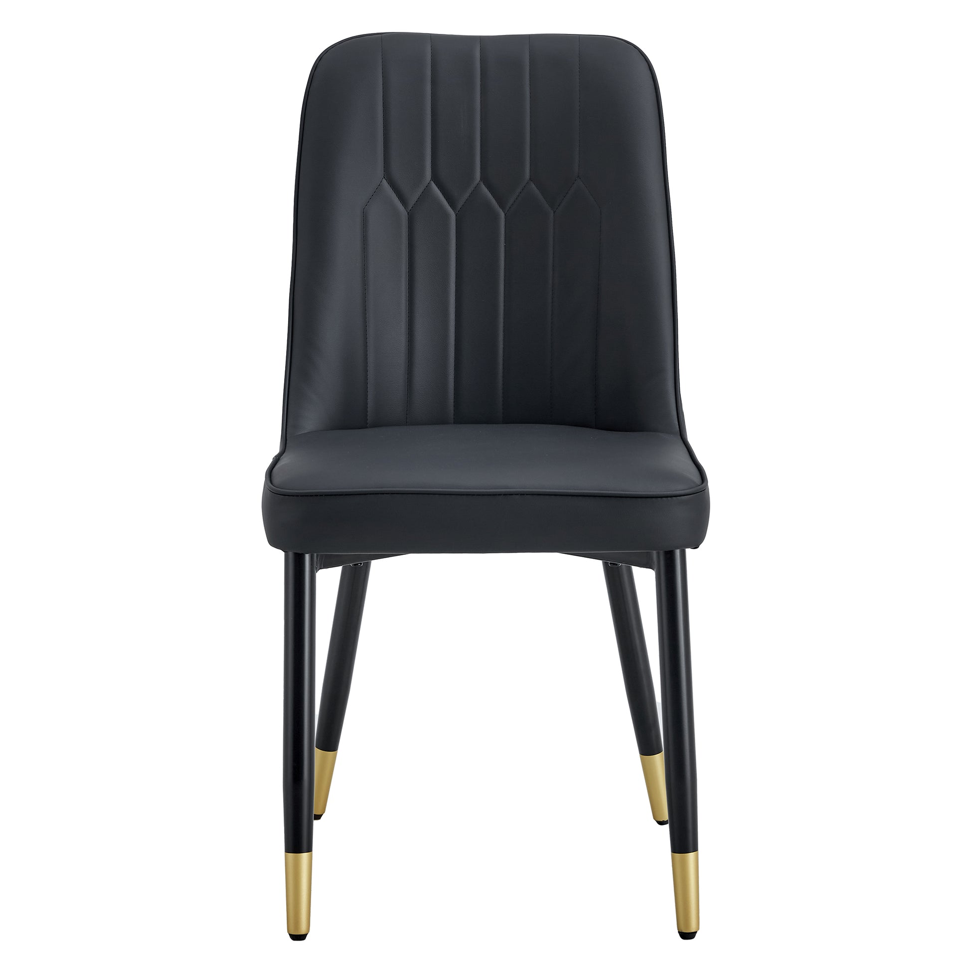 Table And Chair Set.The Table Has A Glass Top With Imitation Marble Pattern Stickers And Stainless Steel Golden Legs. Paried With Chairs With Pu Artificial Leather Backrest Cushions And Black Legs. White Gold Seats 8 Glass Metal