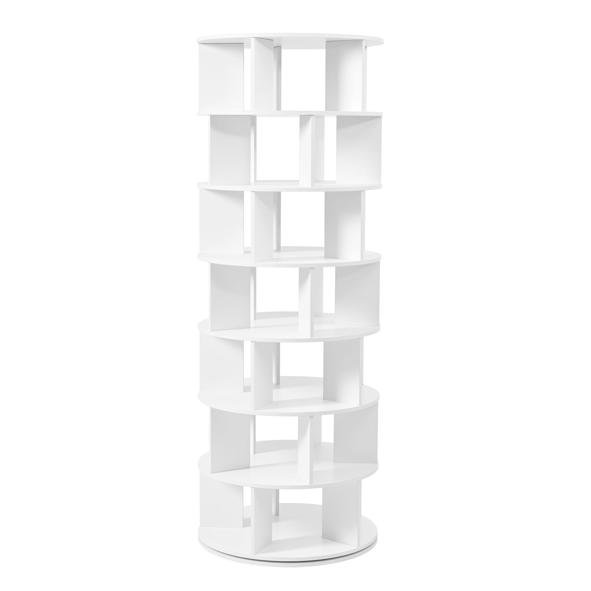 23.6'' Rotating Shoe Rack Tower, 7 Tier Spinning Shoe Shelf With 5 Grids Per Layer, Display Rack, 360 Revolving Shoe Carousel Closet Organizer For Entryway, Living Room, White 7 White Primary Living Space Particle Board