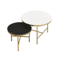 Modern Round Nesting Coffee Table Set 2 Piece Black & White Sintered Stone Top Gold Base In 23.6''&17.7'' Black White Coffee & End Tables Round Metal Sintered Stone T Shape