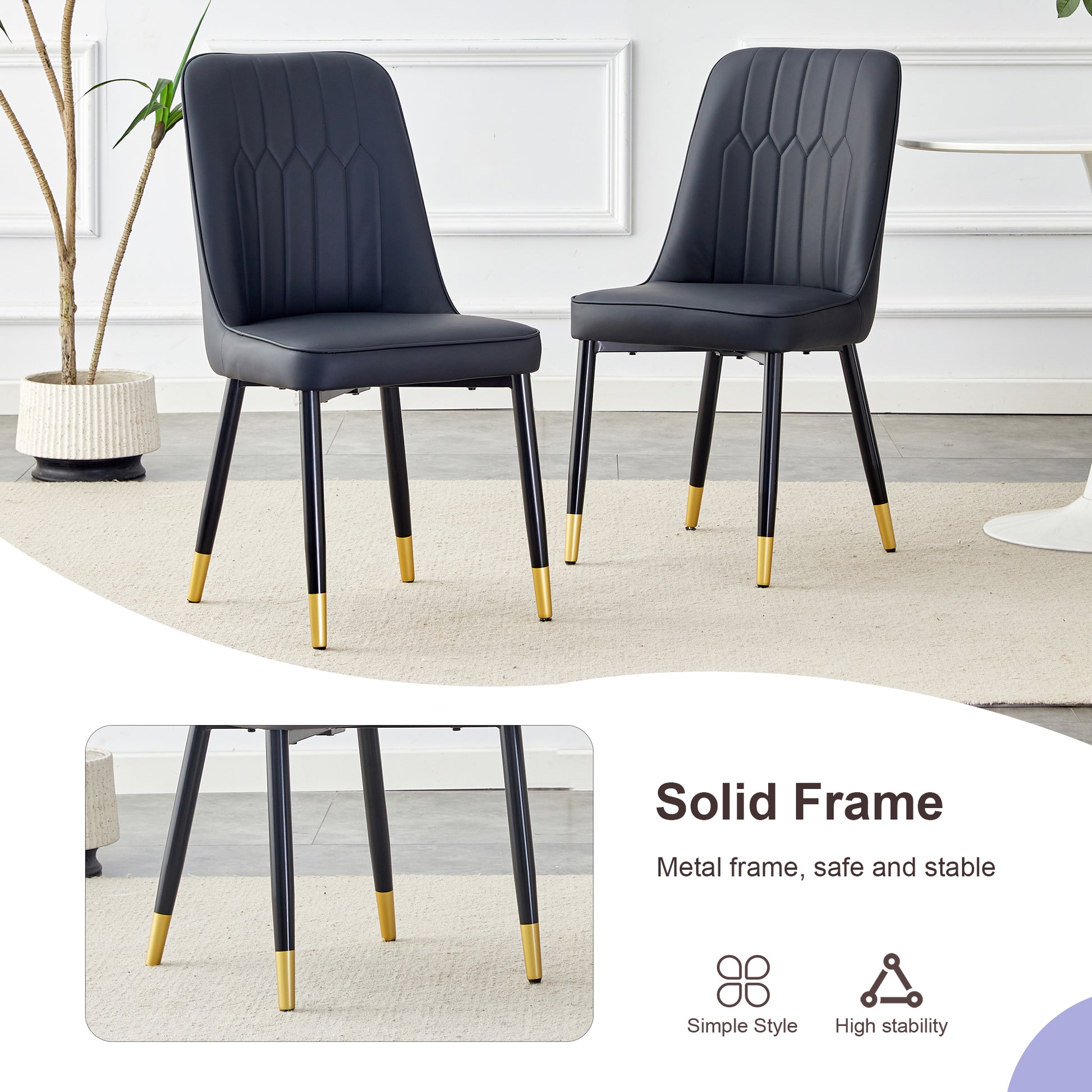 Table And Chair Set.Modern Extendable Wood Mdf Dining Table.The Table Has A Telescopic Design, Suitable For Gatherings Of Different Size.Paried With 4 Chairs With Pu Cushions And Black Metal Legs. Black,Wood Seats 4 Mdf Metal