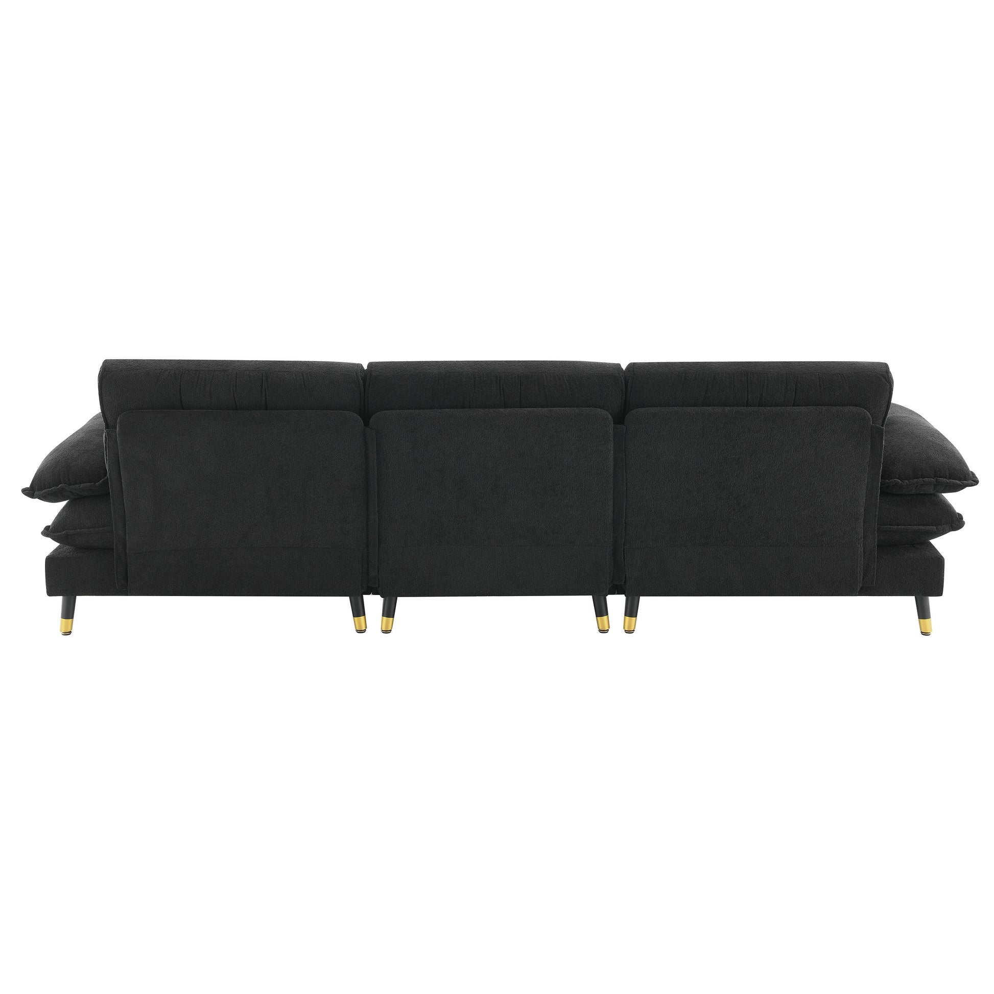 106*66.5" L Shaped Convertible Sectional Sofa,4 Seat Tufted Couch Set With Two Tone Adjust Legs,Cloud Chenille Fabric,Movable Ottoman For Living Room, Apartment,Office,3 Colors Black Chenille 4 Seat