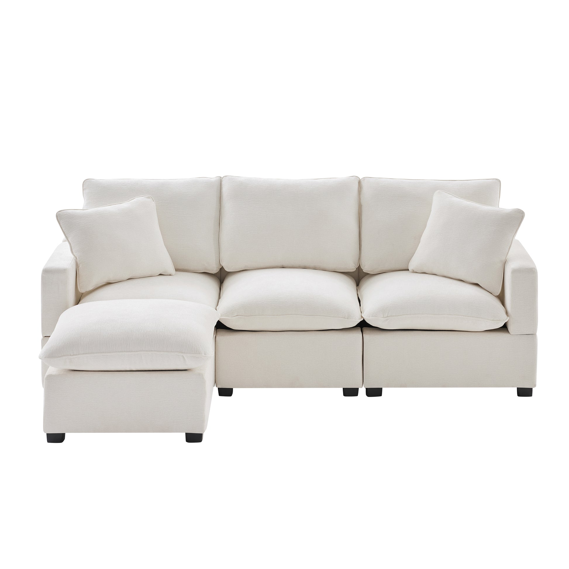 84*57" Modern Modular Sofa, 4 Seat Chenille Sectional Couch Set With 2 Pillows Included, Freely Combinable Indoor Funiture For Living Room, Apartment, Office, 2 Colors White Chenille 4 Seat