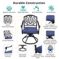 Patio Outdoor Aluminum Dining Swivel Rocker Chairs With Cushion, Set Of 2, Navy Blue Gray Navy Foam Aluminum