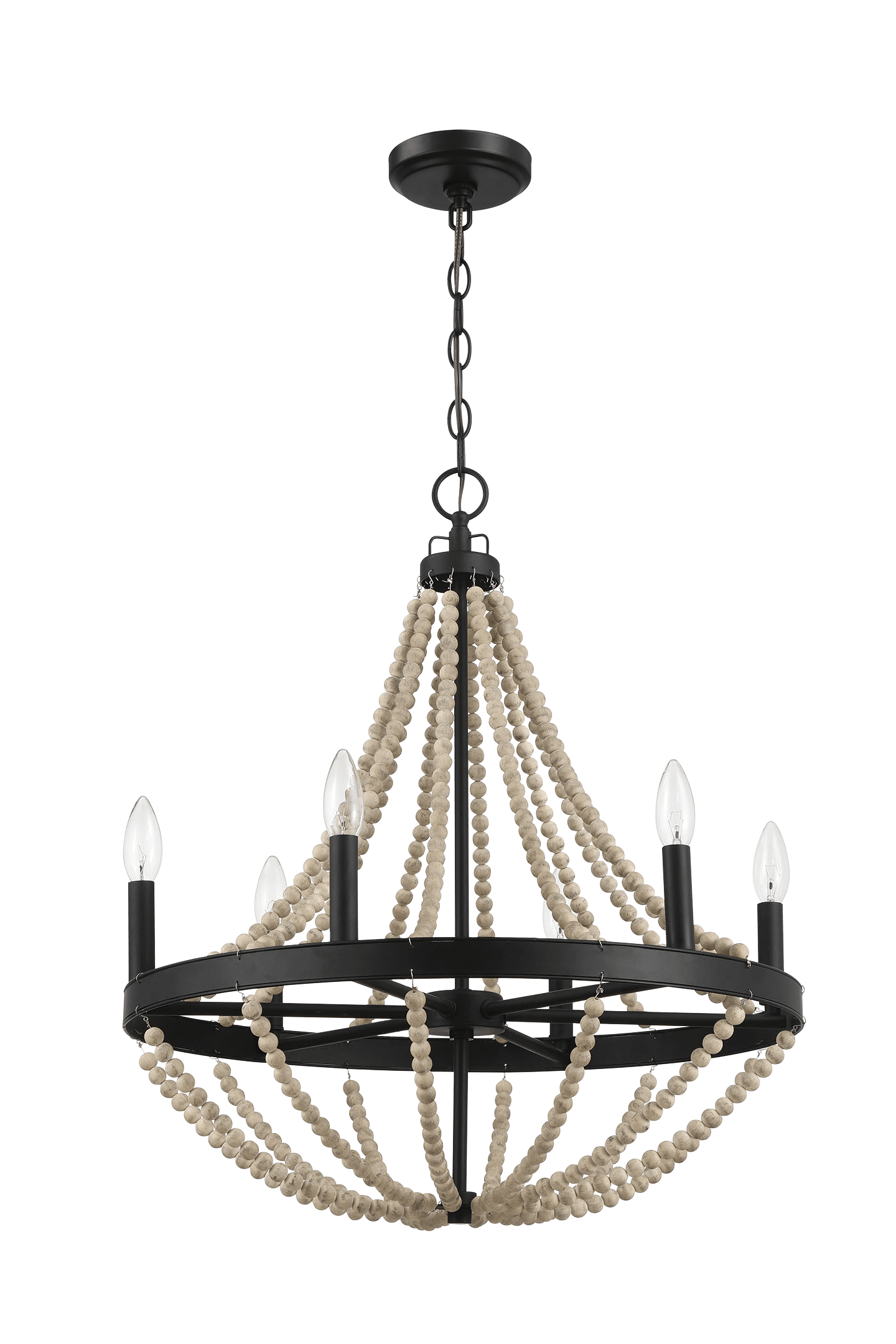 Starry Wood Chandelier Farmhouse Six Candle Light Wood Beaded Black Pendant Light For Dining Room Black,Clear,Wood Glass,Metal,Wood