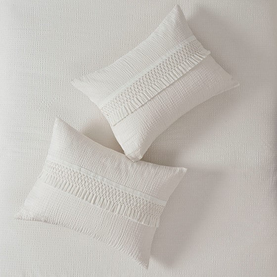 3 Piece Cotton Seersucker Duvet Cover Set Queen Ivory Cotton