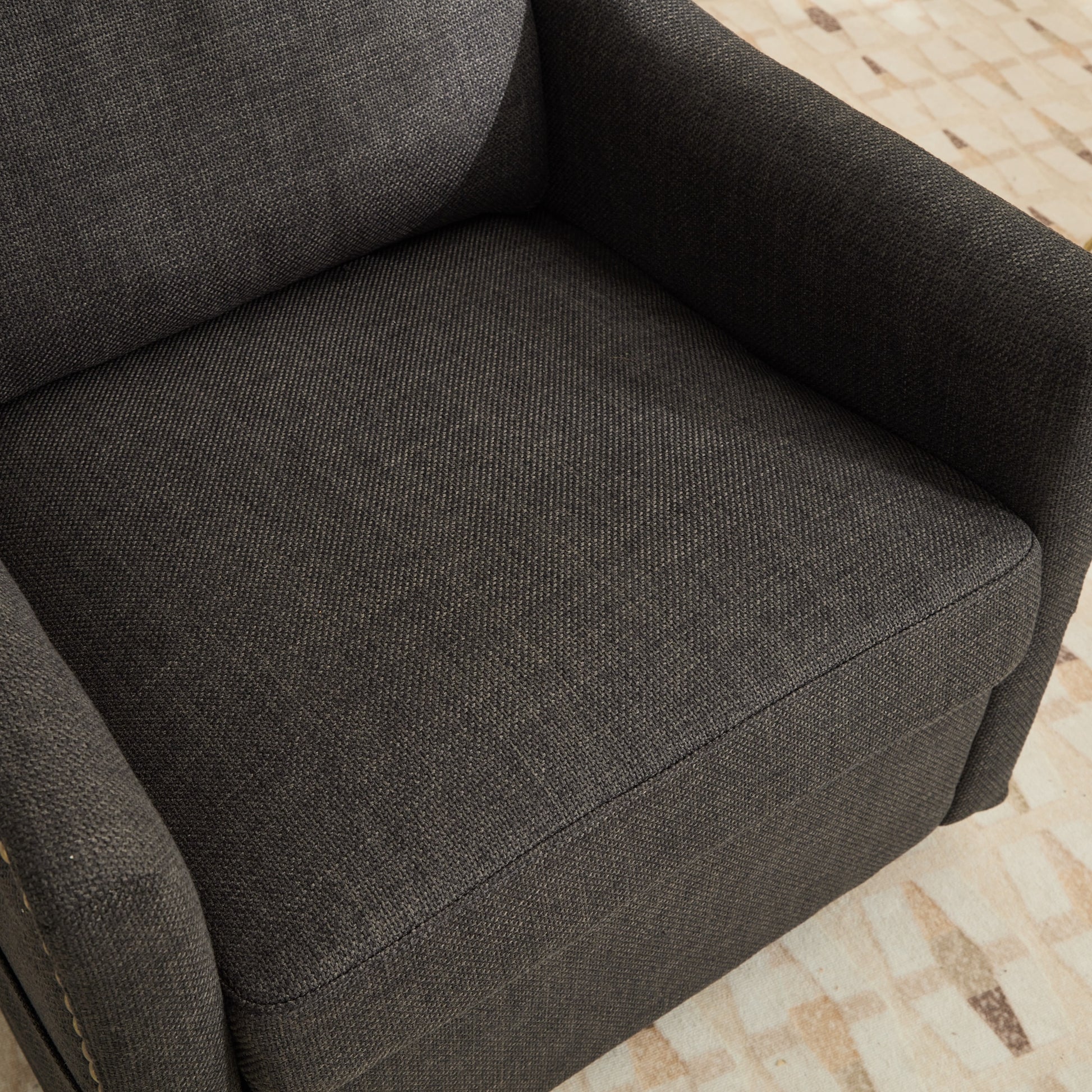 Dark Grey 360 Degree Swivel Rotating Accent Chair With Usb And Magazine Book For Living Room And Hotel Bed Room,Upholstered Accent Chair With Cooper Nail Dark Grey White Primary Living Space American Design,Classic,Modern Pine Foam Wood Fabric