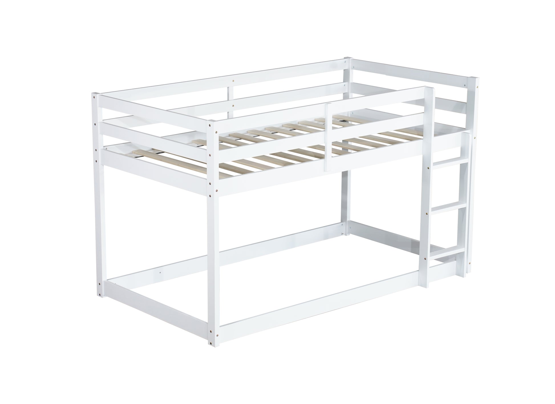 Solid Wooden, Solid Rubber Wooden Twin Over Twin Loft Bed With Ladder, With Bed Platform Of Strengthened Slats,White Twin White Rubber Wood