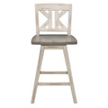 Pub Height Chairs Set Of 2, Distressed Gray And White 360 Degree Swivel Chair Solid Rubberwood Furniture, Divided X Back Bar Chairs White Gray Dining Room Rustic Solid Wood