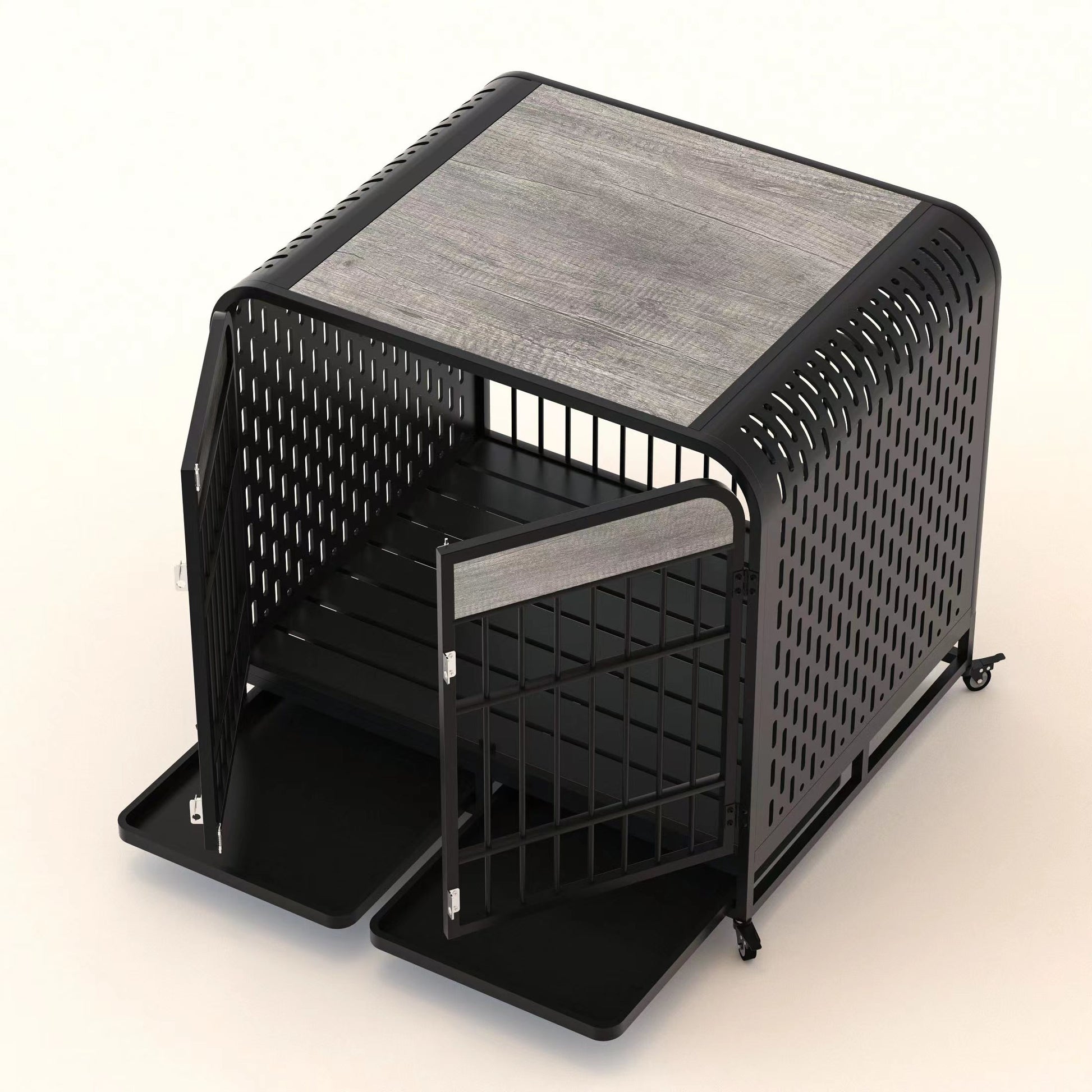 Heavy Duty Dog Crate Furniture Wooden Table Pet Dog Cage Kennel House Indoor Side End Table Decor With Removable Trays And Lockable Wheels For Medium And Large Dogs 40" Grey Grey Outdoor Kennel Medium 26 40 Lbs Mdf Steel