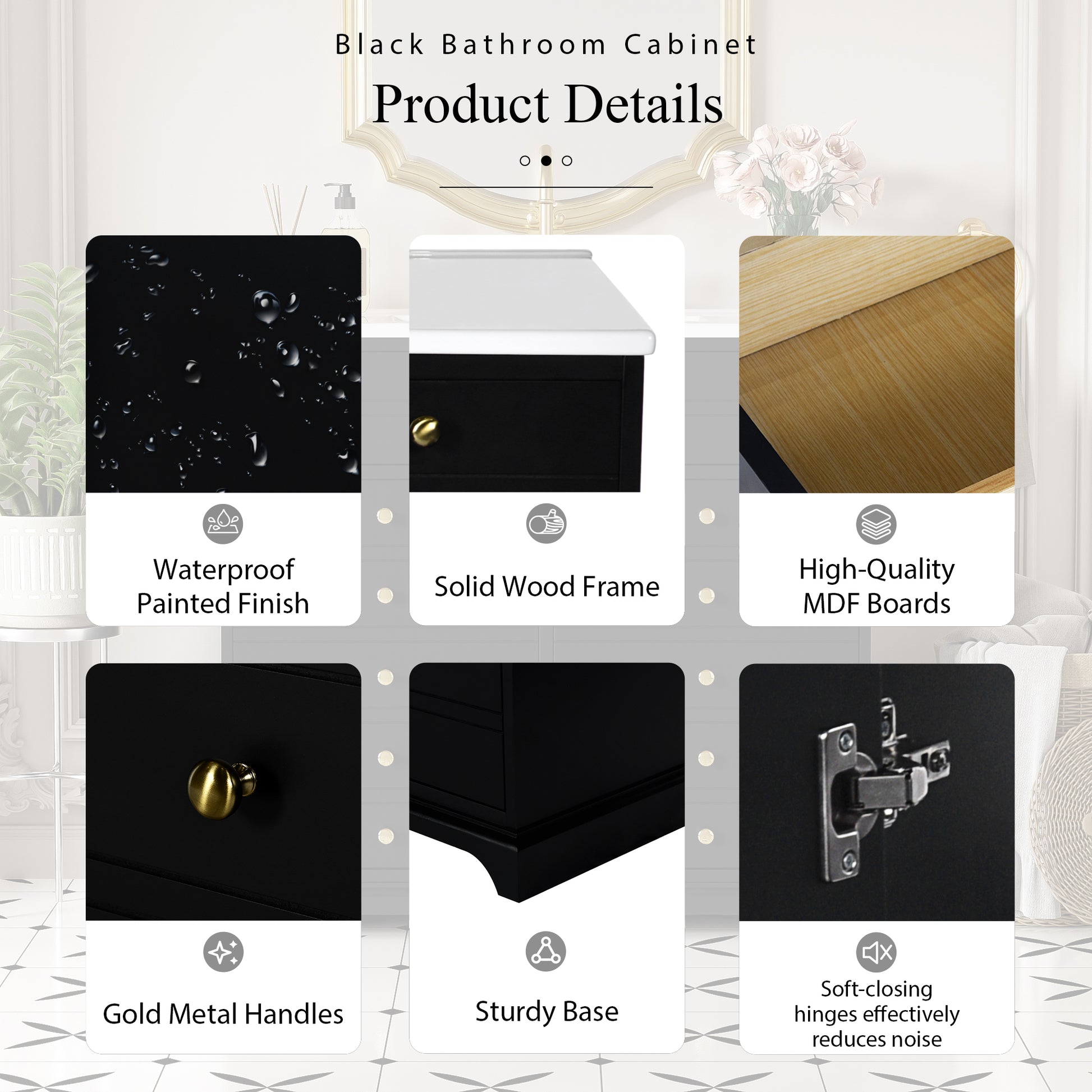 36'' Bathroom Vanity With Resin Sink Combo, Solid Wood Frame Bathroom Storage Cabinet, Freestanding Vanity Set With 2 Drawers& Soft Closing Doors, Black Black Bathroom Solid Wood Mdf Resin