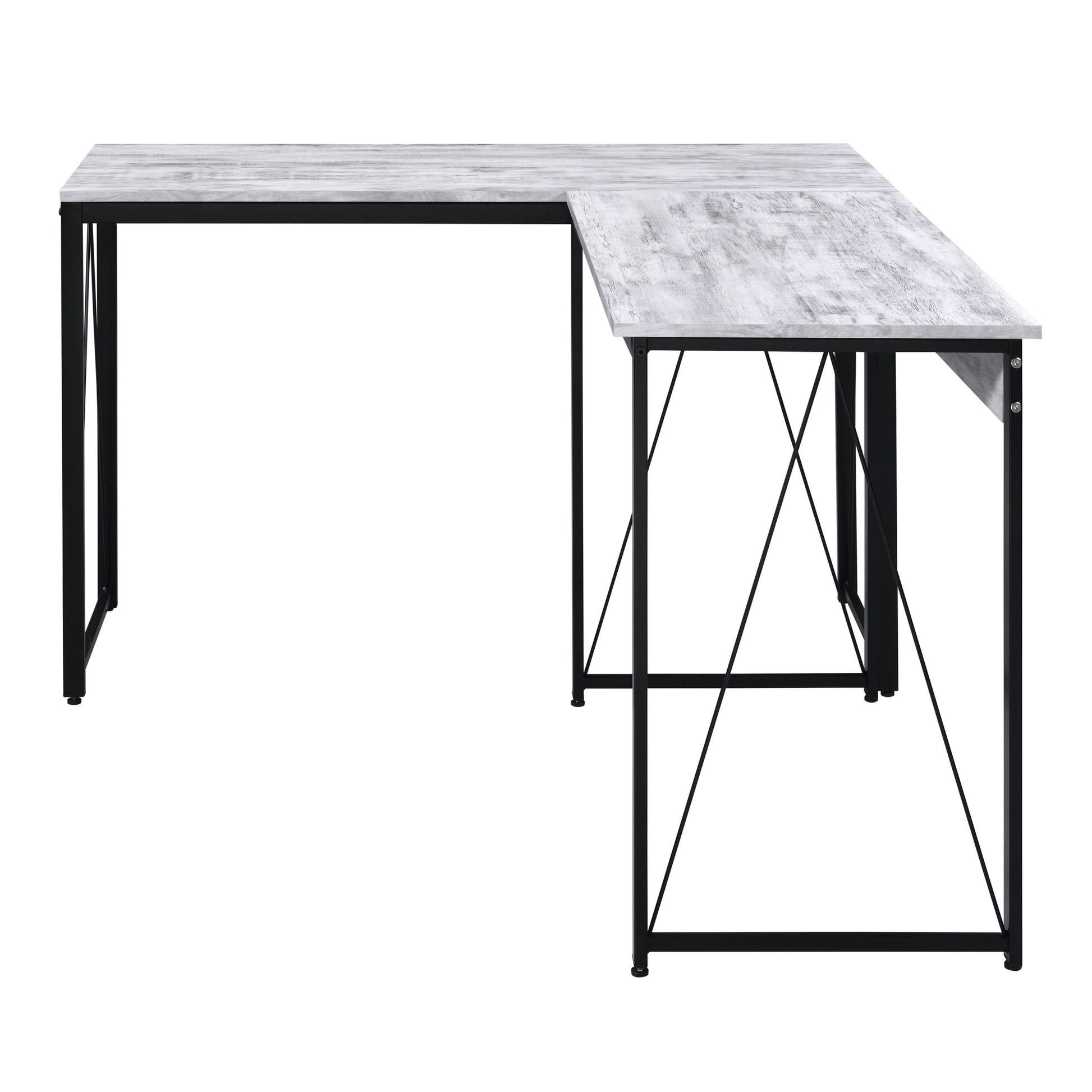 Antique White And Black 35.5" Writing Desk With Metal Sled Base Black Grey Writting Desk Office Industrial,Rustic Rectangular Rectangular Wood Metal Sled