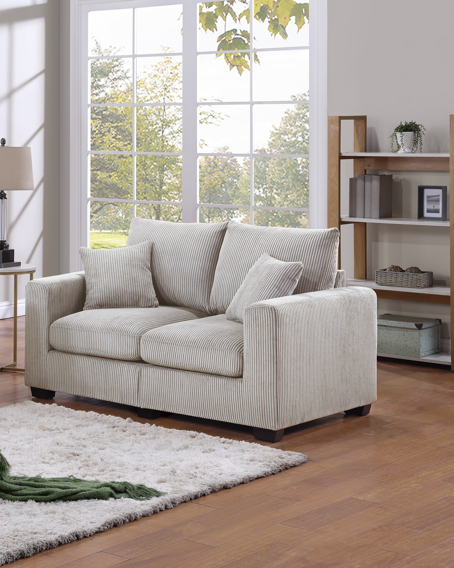 Classic Living Room 2Pc Sofa Set Ivory Corduroy Sofa And Loveseat W Pillows Square Arms Plush Couch Ivory Primary Living Space Cushion Back Classic,Contemporary,Modern Rubberwood Square Arms Corduroy 4 Seat