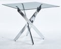 Dining Table With Cross Metal Leg And Tempered Glass,Modern Space Saving Kitchen Table For Living Room,Chrome Legssquare Table,90X90X75Cm Chrome Glass Metal