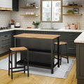 3 Pcs Dining Table Set Rustic Retro Breakfast Table Dining Stools Rubberwood For 2 With Two Open Shelves For Small Space Kitchen Dining Room W69165661 Black Rubber Wood