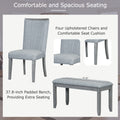 Contemporary 6 Piece 78Inch Extendable Pedestal Dining Table Set With 18Inch Removable Leaf And Dining Bench, 4 Upholstered Dining Chairs, Gray Gray Wood Dining Room Solid Wood Rubberwood Rectangular Dining Table With Chair And Bench Upholstered Chair