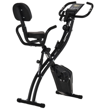 Soozier Folding Exercise Bike, 3 In 1 Recumbent Exercise Bike, Upright Workout Bike & Arm Resistance Bands, Adjustable Seat, 8 Level Magnetic Resistance, Black Black Steel