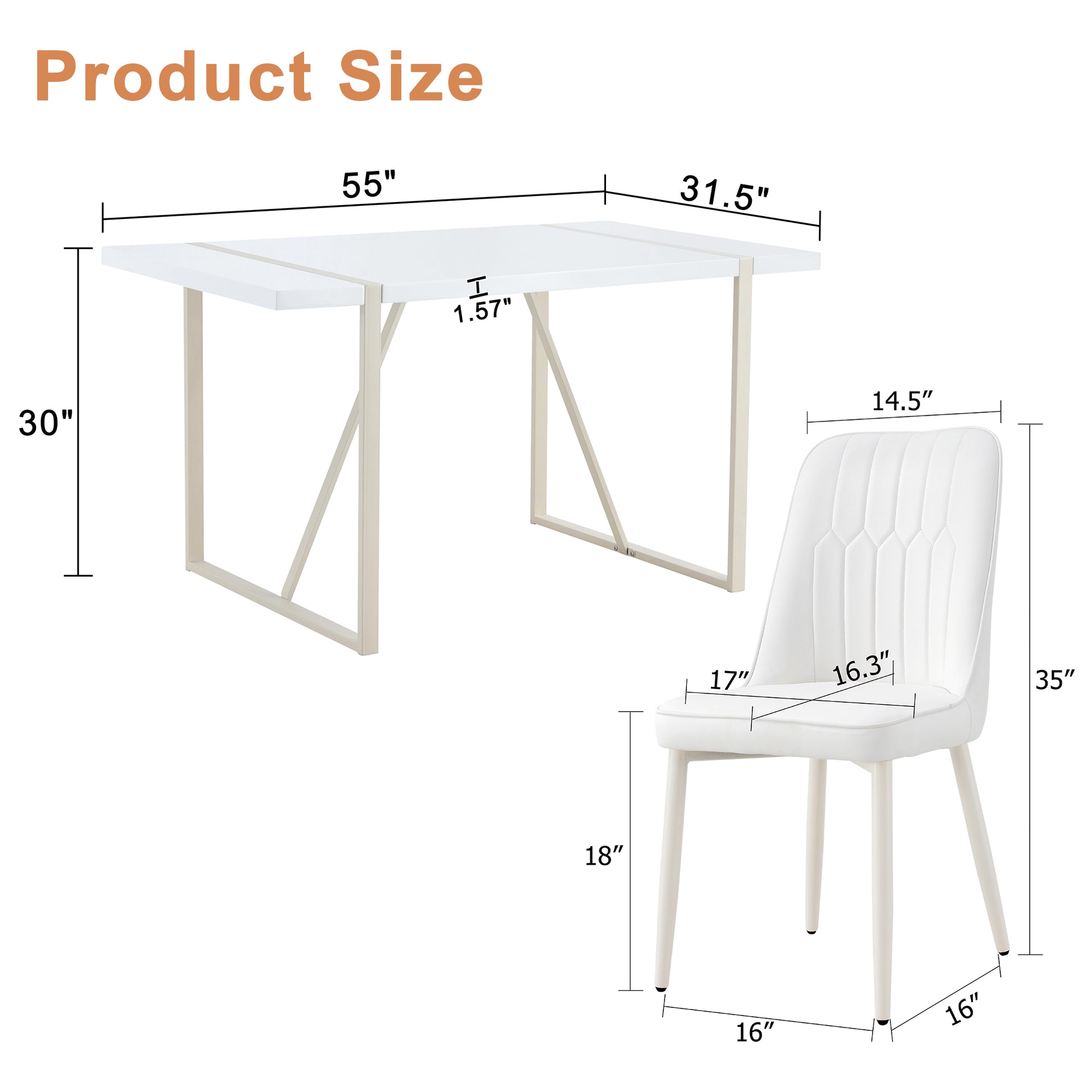 55"X31.5" Cream Style White Mdf Dining Table Set With 6 Armless Cream Style Chairs.Mdf Tabletop And Metal Frame Legs.Adding A Warm And Gentle Atmosphere To Your Family. White Seats 6 Mdf Metal