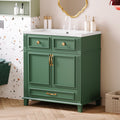 30'' Bathroom Vanity With Resin Sink, Solid Wood Frame Bathroom Storage Cabinet With Soft Closing Doors, Retro Style, Green Same As Sw000118Aaf Green Bathroom Modern Solid Wood Mdf Resin