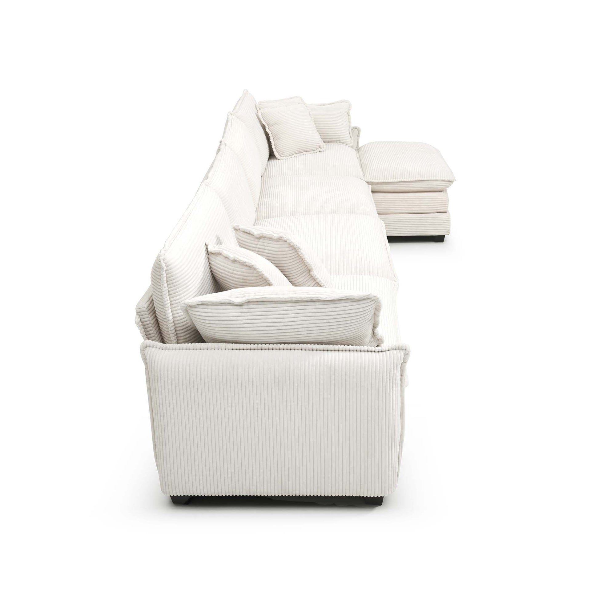 Corduroy Sofa Modern Upholstered 4 Seater With With 1 Footstool Corduroy Fabric Sofaoffice Living Room Apartment Comfort Sofa, Easy To Assemble With 2 Arm Pillows And 4 Throw Pillows Beige Corduroy 4 Seat