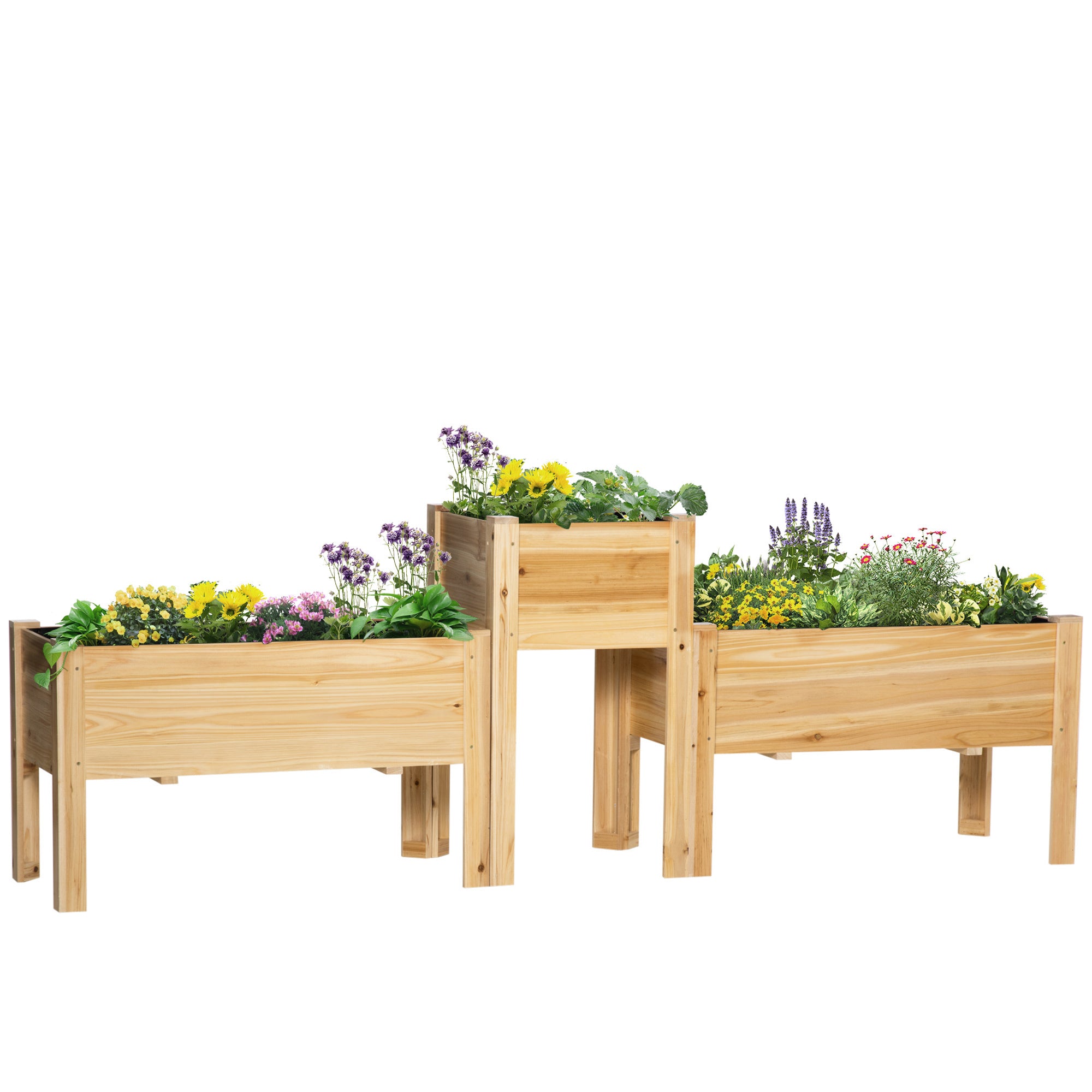 Outsunny Raised Garden Bed Set Of 3, Wooden Elevated Planter Box With Legs And Bed Liner, For Backyard And Patio To Grow Vegetables, Herbs, And Flowers, Natural Natural Wood Wood